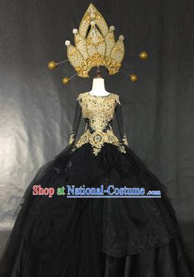 Top Grade Models Show Palace Costume Cosplay Queen Black Full Dress Stage Performance Compere Clothing for Women