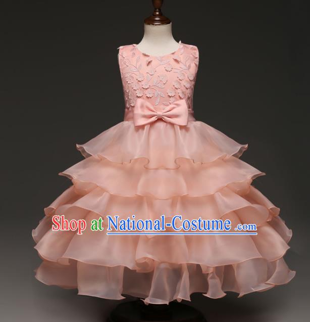 Children Models Show Costume Stage Performance Modern Dance Compere Pink Dress for Kids