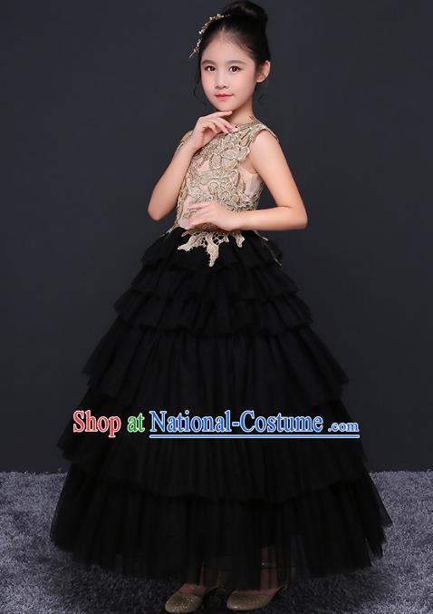 Children Models Show Costume Stage Performance Catwalks Black Veil Dress for Kids