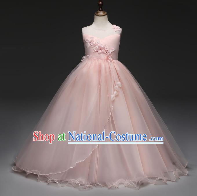 Children Models Show Costume Stage Performance Catwalks Compere Princess Pink Dress for Kids