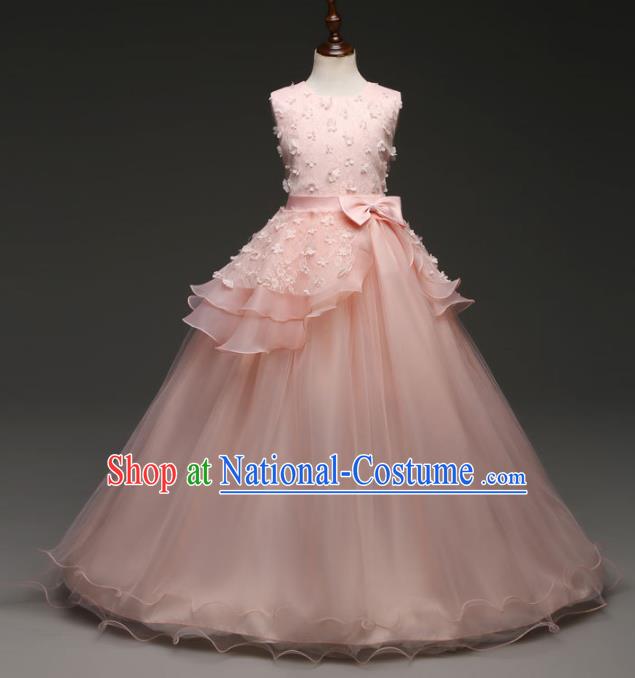 Children Models Show Costume Stage Performance Catwalks Compere Princess Pink Bubble Dress for Kids