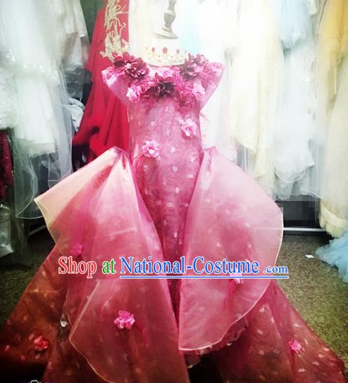 Children Models Show Costume Stage Performance Catwalks Pink Dress for Kids