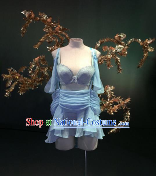 Top Grade Models Show Costume Blue Bikini Dress Stage Performance Compere Clothing and Wing for Women