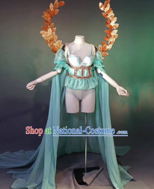 Top Grade Models Show Costume Stage Performance Green Bikini Dress and Wings for Women