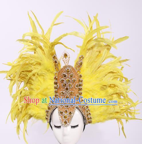 Top Grade Stage Performance Prop Models Show Brazilian Rio Carnival Yellow Feather Headwear for Women