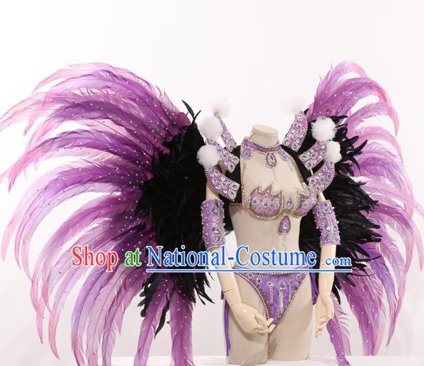 Top Grade Stage Performance Clothing Models Show Brazilian Rio Carnival Samba Purple Costume and Feather Wing for Women