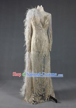 Top Grade Models Show Costume Stage Performance Catwalks Compere Golden Full Dress for Women