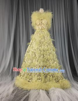 Top Grade Models Show Costume Stage Performance Catwalks Compere Yellow Full Dress for Women