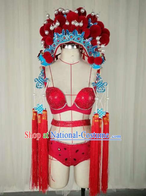 Top Grade Models Show Costume Stage Performance Catwalks Beijing Opera Clothing and Headwear for Women