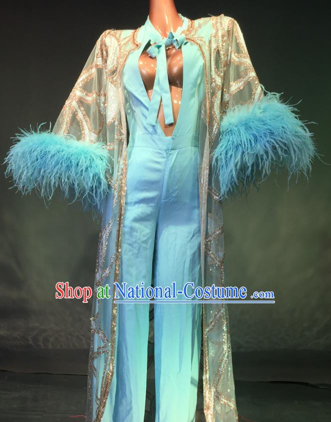 Top Grade Models Show Costume Stage Performance Catwalks Blue Full Dress for Women