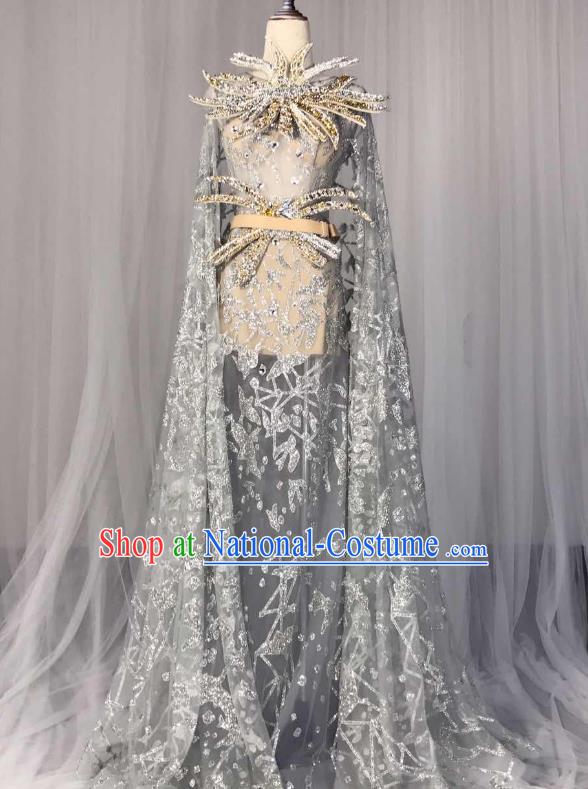 Top Grade Models Show Costume Stage Performance Catwalks Grey Full Dress for Women