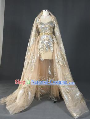 Top Grade Models Show Costume Stage Performance Catwalks Compere Golden Trailing Full Dress for Women