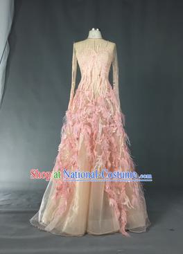 Top Grade Models Show Costume Stage Performance Catwalks Compere Pink Full Dress for Women