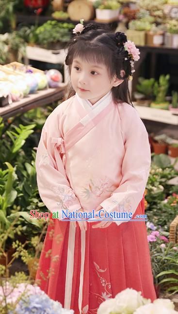 Chinese Ancient Ming Dynasty Nobility Lady Costume Children Embroidered Hanfu Dress for Kids