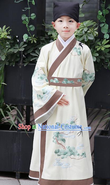 Chinese Ancient Han Dynasty Scholar Costumes Children Embroidered Hanfu Clothing for Kids