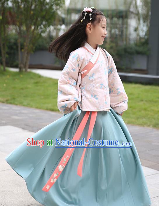 Chinese Ancient Ming Dynasty Girls Costumes Children Embroidered Hanfu Clothing for Kids