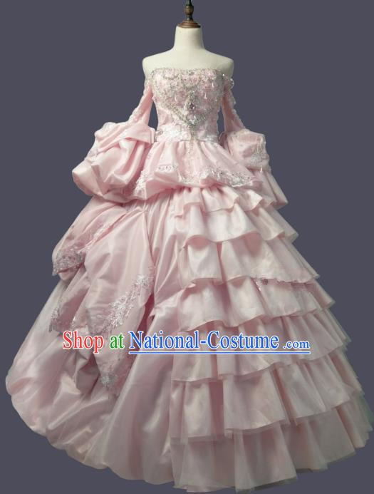 Top Grade Models Show Costume Stage Performance Catwalks European Court Pink Full Dress for Women