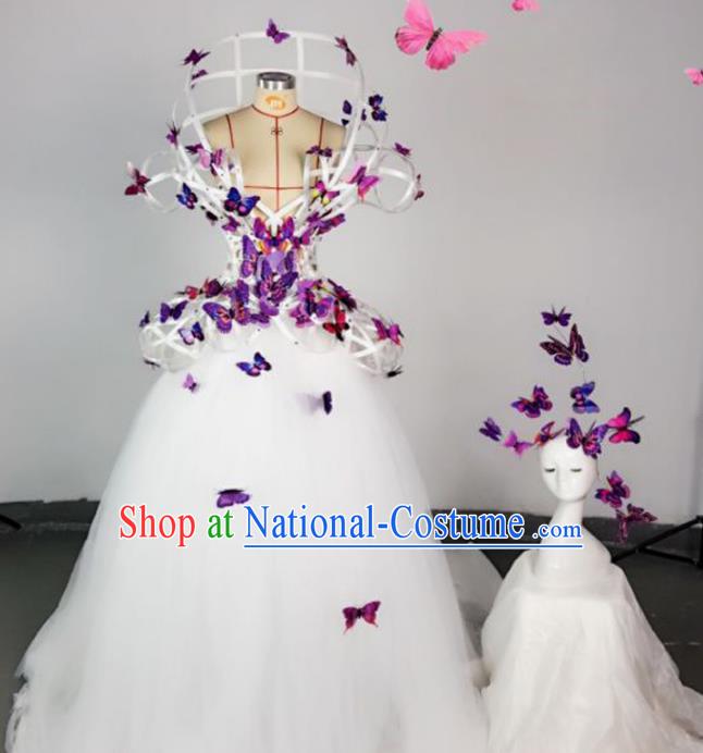 Top Grade Models Show Costume Stage Performance Catwalks Purple Butterfly Full Dress for Women