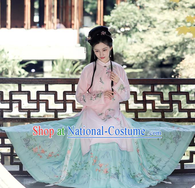 Chinese Ming Dynasty Princess Hanfu Dress Ancient Peri Goddess Embroidered Costumes Complete Set for Women