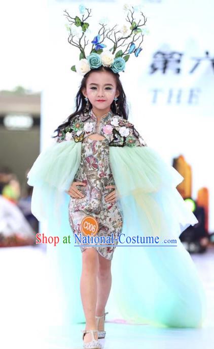 Children Models Show Costume Stage Performance Catwalks Compere Cheongsam Dress for Kids