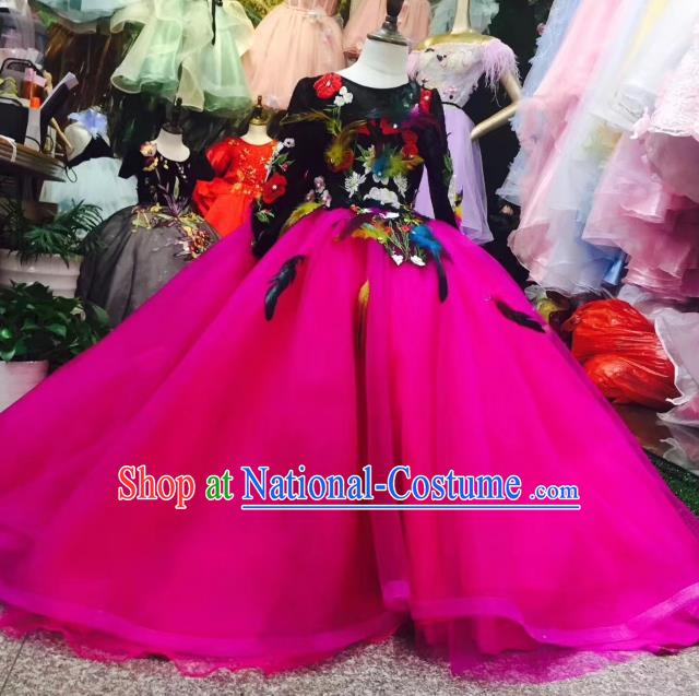 Children Models Show Costume Stage Performance Catwalks Compere Rosy Veil Mullet Dress for Kids