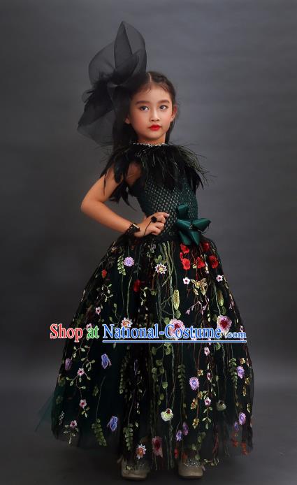 Children Models Show Costume Stage Performance Catwalks Compere Black Dress for Kids