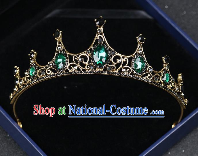 Top Grade Children Stage Performance Hair Accessories Green Crystal Royal Crown Headwear for Kids