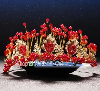 Top Grade Children Stage Performance Hair Accessories Red Beads Royal Crown Headwear for Kids