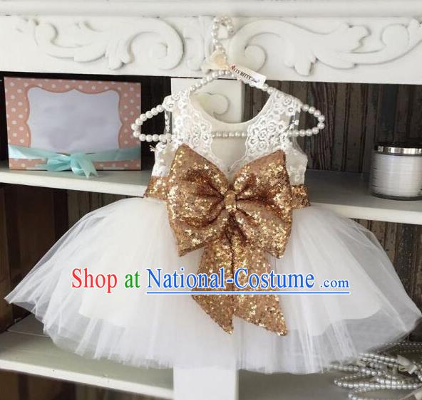 Children Models Show Costume Catwalks Stage Performance Golden Bowknot Dress for Kids