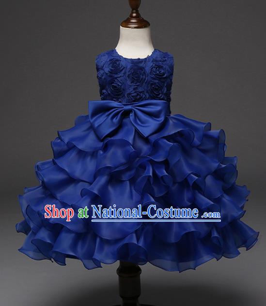 Top Grade Children Catwalks Costume Princess Stage Performance Bowknot Royalblue Bubble Dress for Kids