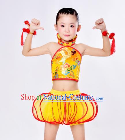 Top Grade Children Catwalks Costume Folk Dance Stage Performance Yellow Clothing for Kids