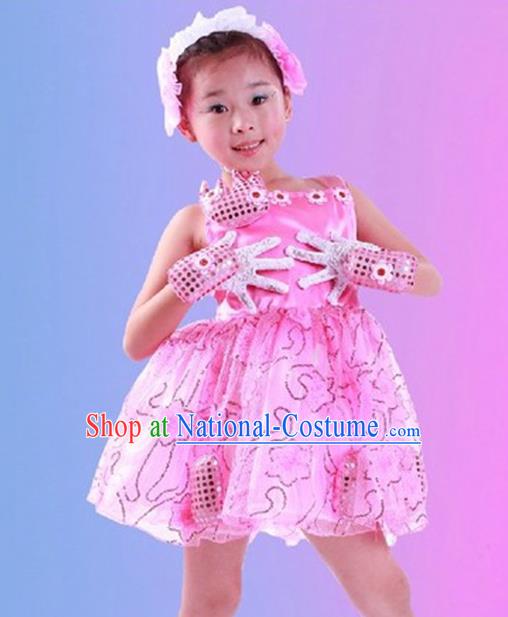 Top Grade Children Catwalks Costume Folk Dance Stage Performance Pink Dress for Kids