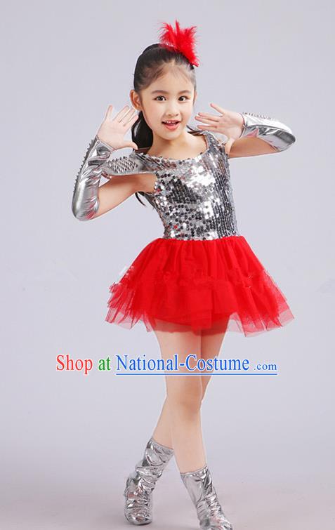 Top Grade Children Catwalks Costume Jazz Dance Stage Performance Red Dress for Kids