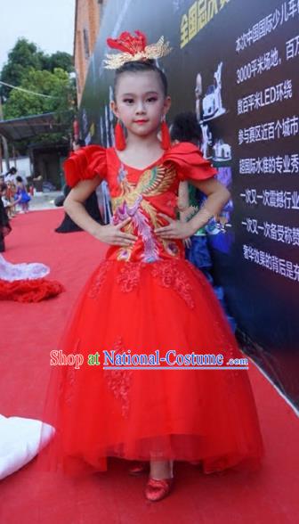 Children Models Show Costume Stage Performance Catwalks Red Cheongsam for Kids