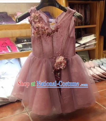 Top Grade Children Catwalks Costume Modern Dance Stage Performance Princess Pink Dress for Kids