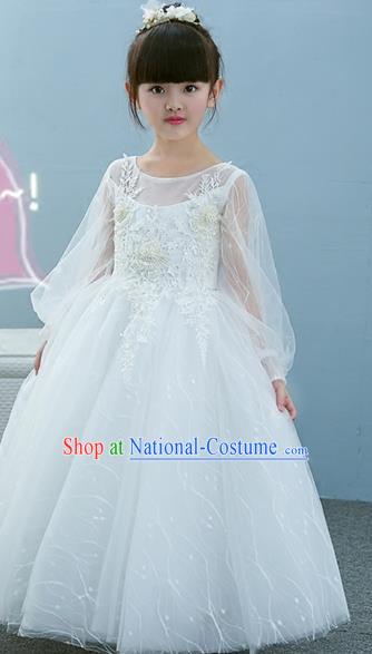 Top Grade Children Catwalks Costume Modern Dance Stage Performance Princess White Dress for Kids