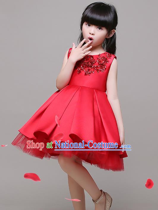 Top Grade Children Catwalks Costume Modern Dance Stage Performance Red Bubble Dress for Kids