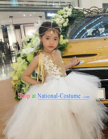 Top Grade Children Catwalks Costume Modern Dance Stage Performance White Veil Bubble Dress for Kids