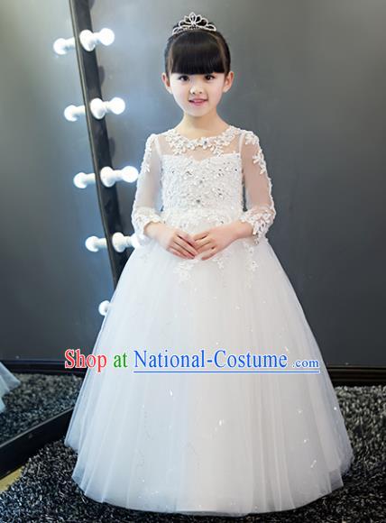 Children Models Show Costume Stage Performance Catwalks White Veil Dress for Kids