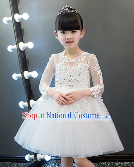 Children Models Show Costume Stage Performance Catwalks White Veil Bubble Dress for Kids