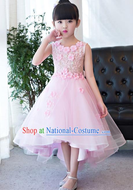 Children Catwalks Flower Fairy Costume Modern Dance Stage Performance Compere Pink Full Dress for Kids