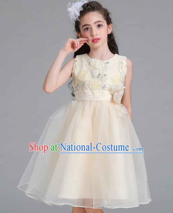 Children Models Show Compere Costume Stage Performance Catwalks Champagne Veil Full Dress for Kids