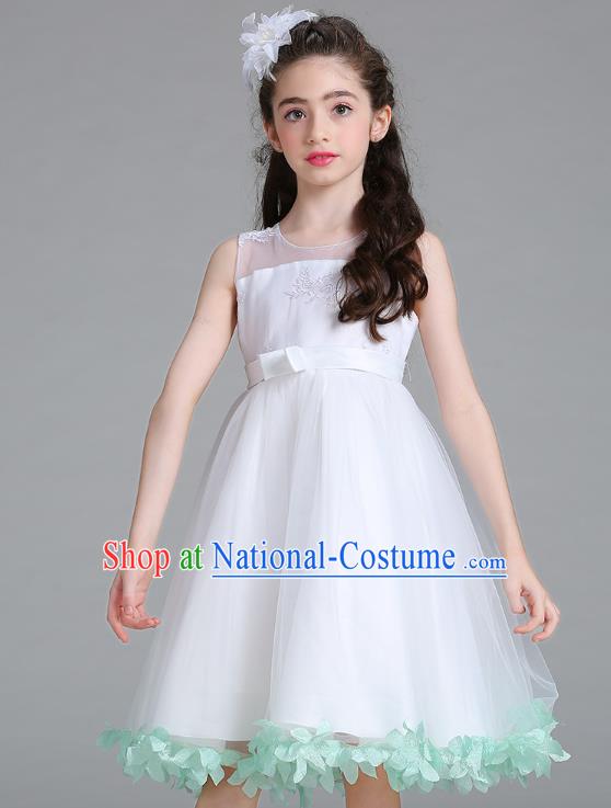 Children Models Show Compere Costume Stage Performance Girls Princess Green Petals Full Dress for Kids