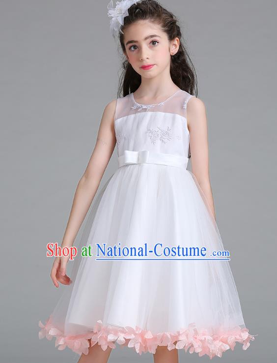 Children Models Show Compere Costume Stage Performance Girls Princess Pink Petals Full Dress for Kids