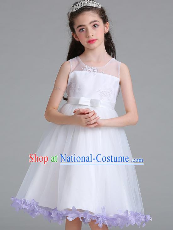 Children Models Show Compere Costume Stage Performance Girls Princess Purple Petals Full Dress for Kids