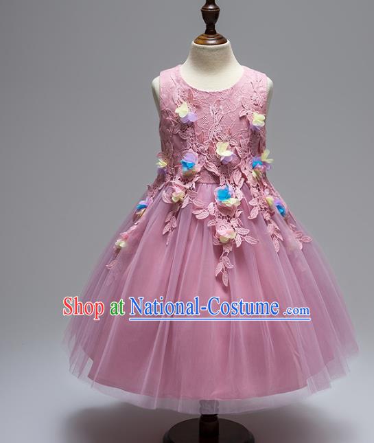 Children Models Show Compere Costume Stage Performance Girls Princess Purple Lace Dress for Kids