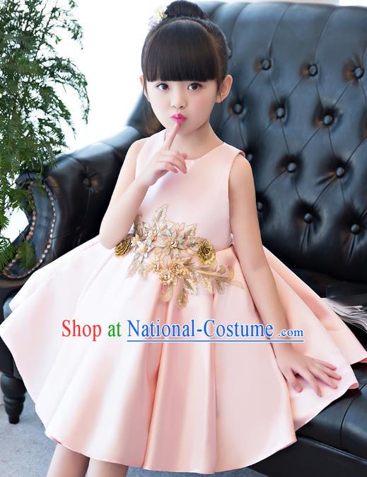 Children Models Show Compere Costume Princess Pink Full Dress Stage Performance Clothing for Kids