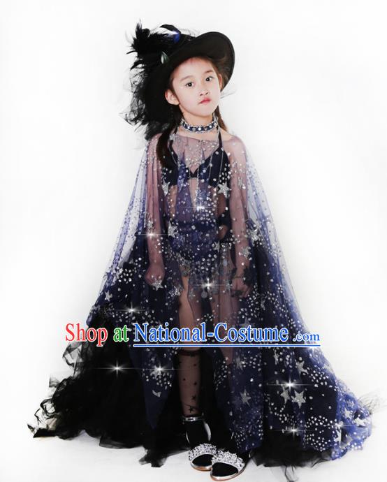 Children Models Show Costume Catwalks Stage Performance Black Dress and Hat for Kids