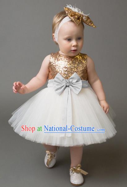 Children Models Show Costume Compere Golden Sequins Full Dress Stage Performance Clothing for Kids