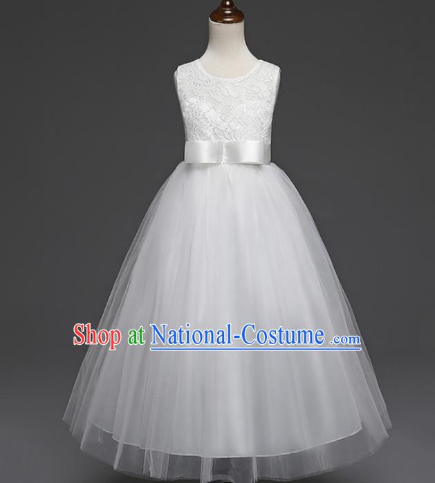 Children Models Show Costume Compere White Lace Full Dress Stage Performance Clothing for Kids